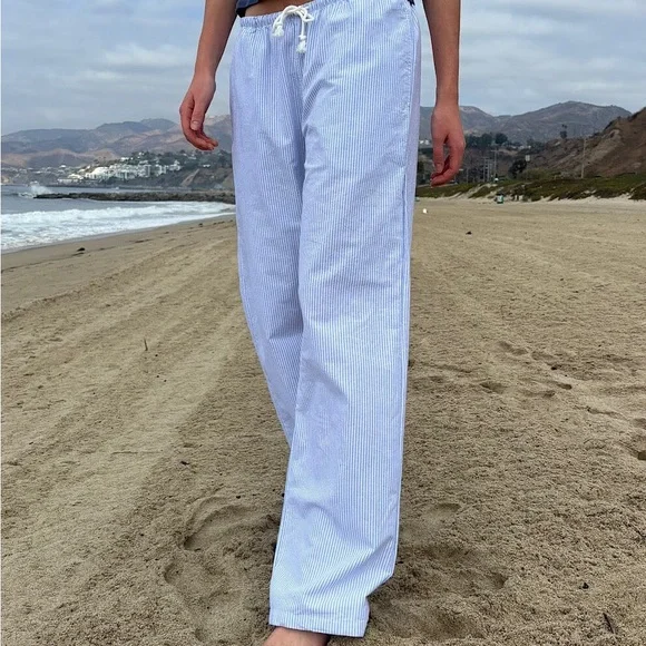 Brandy Melville Anastasia white leg striped pants - Picture 1 of 8